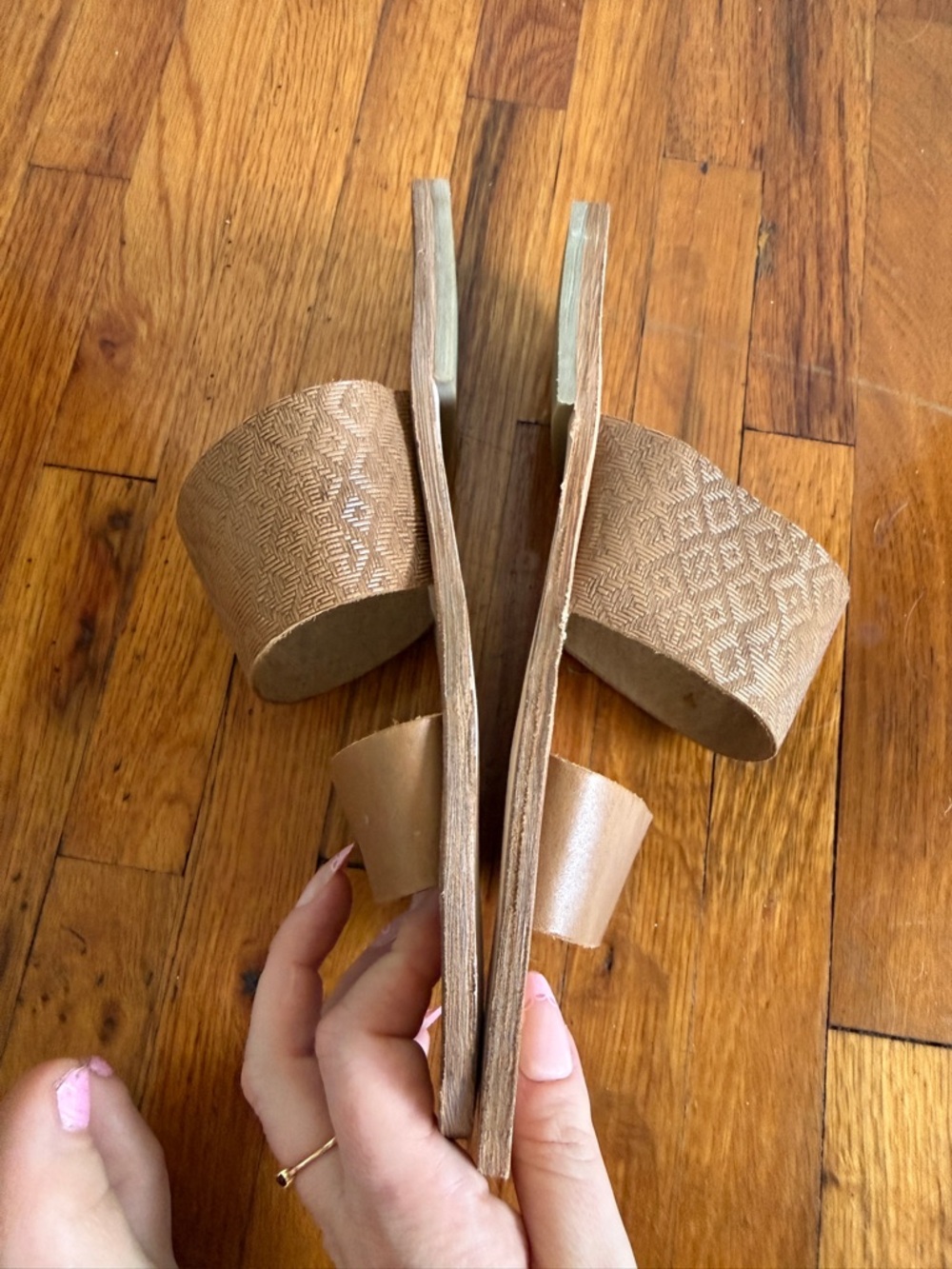 Anthropologie Howsty Tan Brown Double-Strap Slide Sandals - Picture 3 of 5
